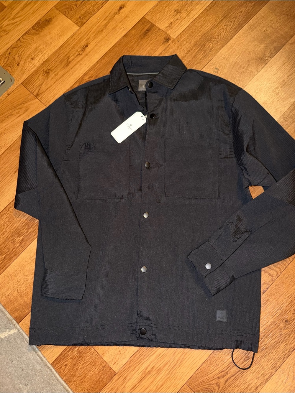 All Saints Men's Black Lightweight Button-Front Shirt Jacket